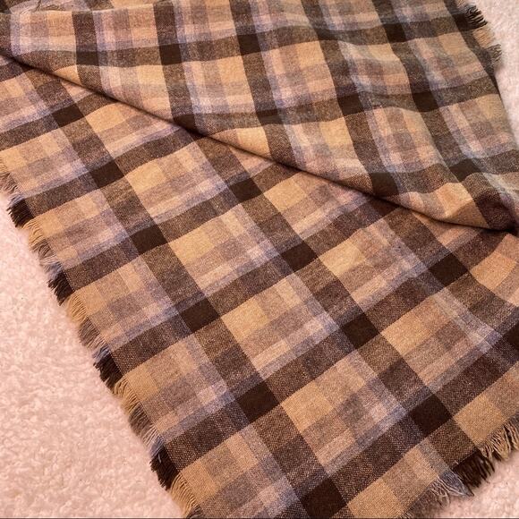 Wool Blend Brown and Cream Plaid Wrap - Picture 5 of 9